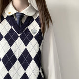 Preppy Aesthetic Outfits Vintage Knitted Vest Black Pink Color V-neck Sweater