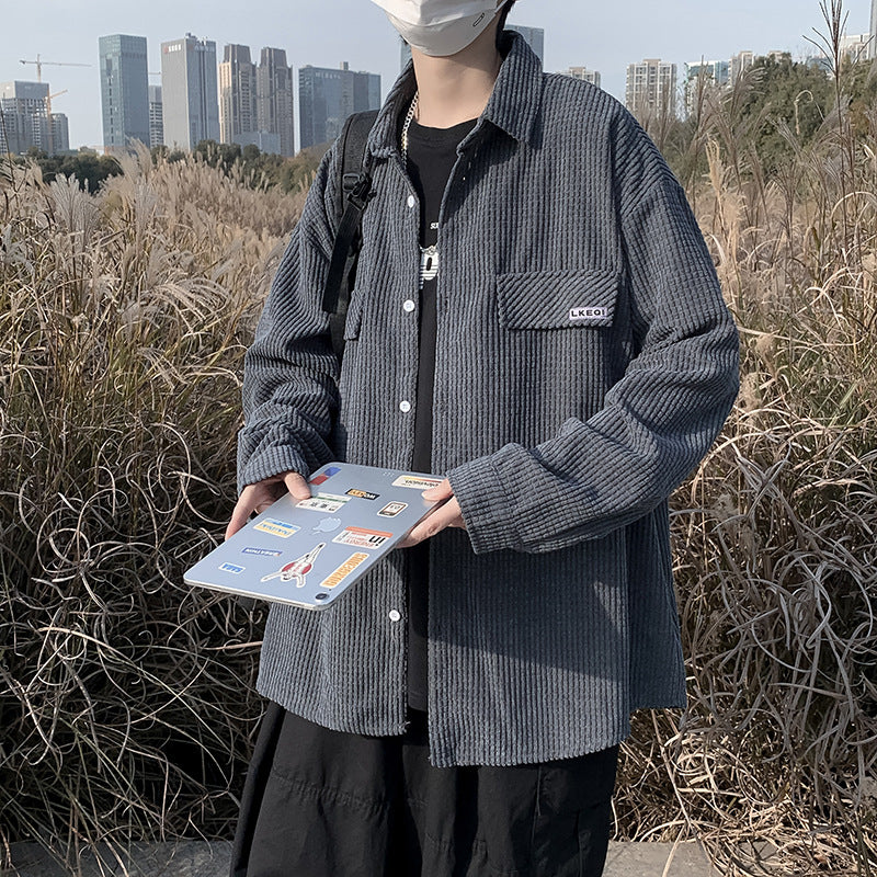 Corduroy Patch Jacket Vintage Corduroy Shirt Men's Loose Casual