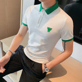 Men Short Sleeve T-Shirt Contrast Color Embroidered Leather Short Sleeve Top
