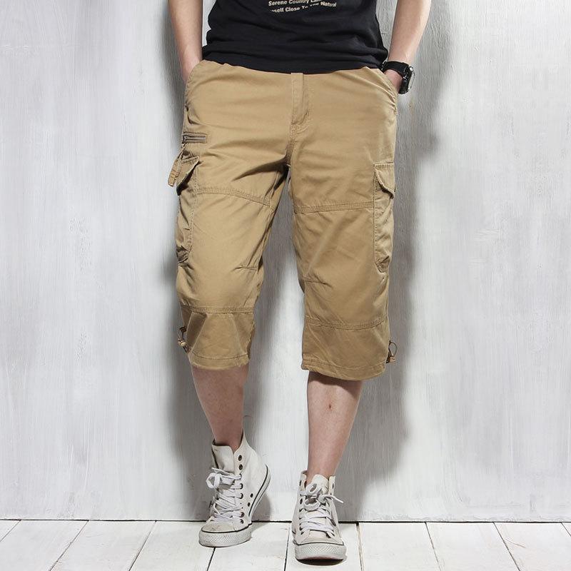 Men's Capris Pants below the Knee Shorts Summer Men's Oversized Cargo Pants Cotton Shorts