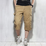 Men's Capris Pants below the Knee Shorts Summer Men's Oversized Cargo Pants Cotton Shorts