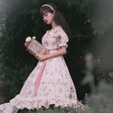 Gothic Lolita Harajuku Style Clothing Olita Dress Summer Short Sleeve Flower Wall Op Elegant Floral Dress
