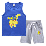 Children Pokemon Pikachu Tshirts & Shorts Vest Middle Pants Sports Casual Thin Two Pieces