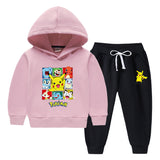 Children Pokemon Pikachu Hoodie & Pant Set Fleece Lined Padded Warm Keeping Sweatshirt Set