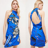 Abstract Bodycon Dress Slim Fit Backless Dress Printed Dress