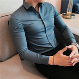 Men's Shirts Fall Stretch Sweater Business Casual Slim-Fitting Long Sleeve Shirt