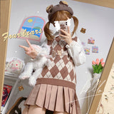 Gothic Lolita Harajuku Style Clothing Four Bear Rhombus Color Matching Sleeveless Sweater Vest