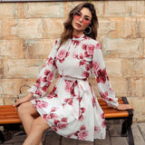 Bohemian Beach Dress Floral Chiffon round Neck