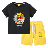 Children Pokemon Pikachu Tshirts & Shorts Cotton Short Sleeve Shorts Two Pieces Sports Loose