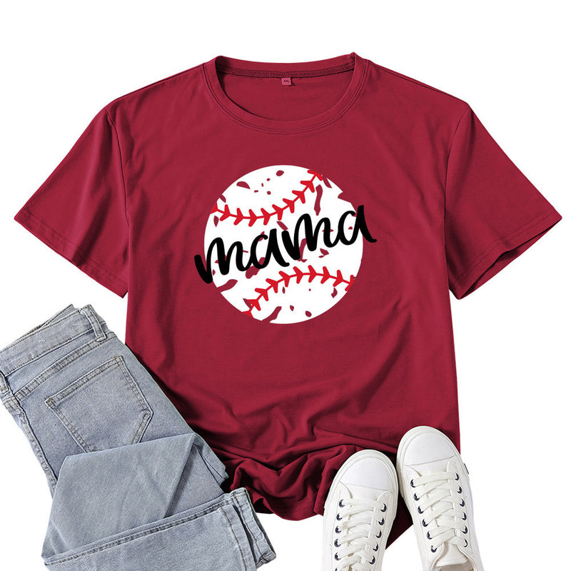Boy Mama T Shirts Baseball Mama Pattern Printed T-shirt
