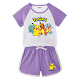 Children Pokemon Pikachu Tshirts & Shorts Short Sleeve T-shirt Shorts Casual Sports Two Pieces
