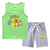 Children Pokemon Pikachu Tshirts & Shorts Vest Middle Pants Sports Casual Bottoming Shirt Two Pieces