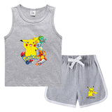 Children Pokemon Pikachu Tshirts & Shorts Casual Sports Sweat-Absorbent Suit Neutral