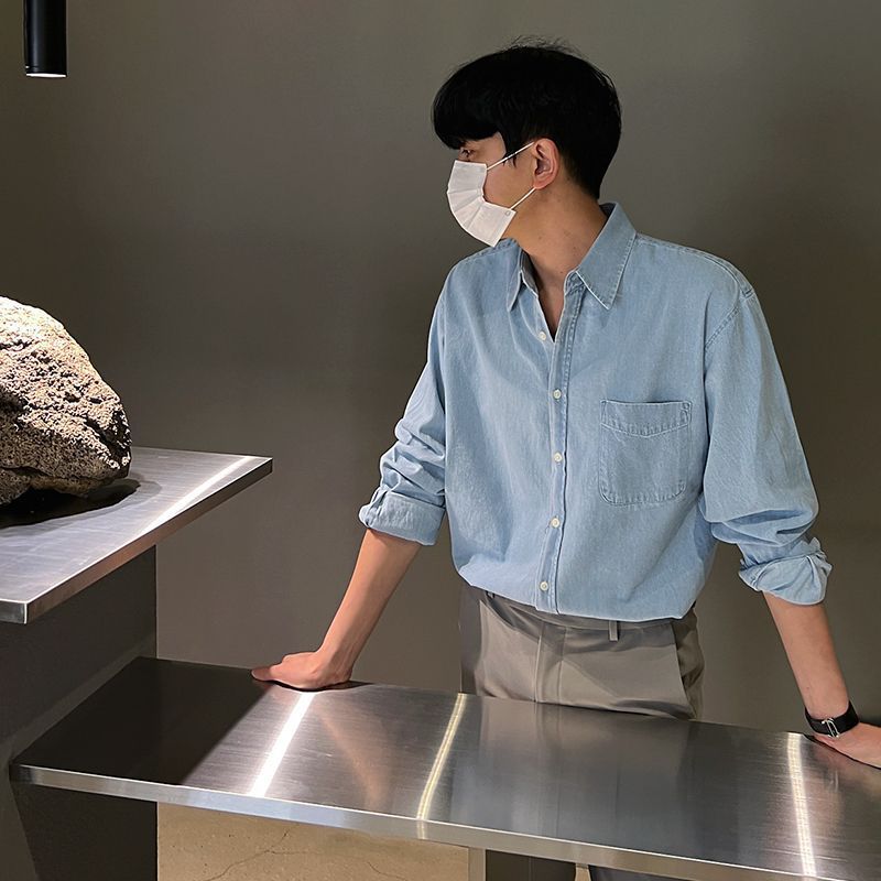 Denim Shirts Men's Autumn Loose Long Sleeve Shirt Coat