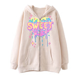Skeleton Hoodie Winter Fleece Women's Long Sleeve Hoodie Heart-Shaped Clothes Printed Zipper