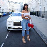 Women Plus Size Jeans Slim-Fit Lace Up Denim Skinny Pants