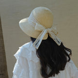 Straw Hat Lace Wide Brim Bucket Hat Bucket Hat