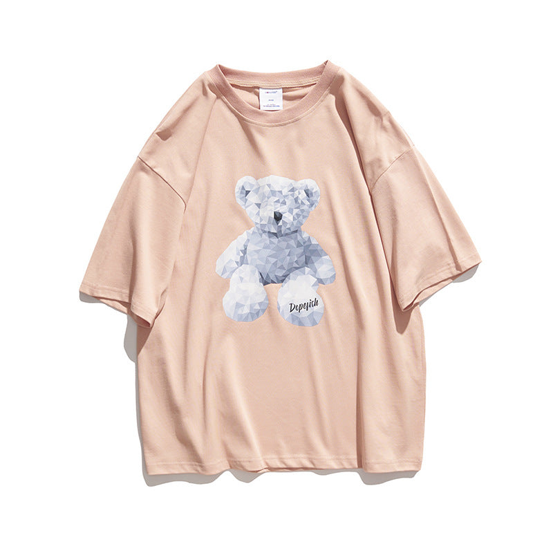 Men's T-shirt Summer Cartoon Bear Printed Half Sleeve round Neck Loose Short Sleeves T-shirt Men and Women