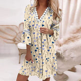 Women Exotic Dresses V-neck Printed Lace Dress