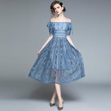 Prom Dresses French Retro Court Lace Dress Teenage Girl Fairy Two-Way Waist-Tight Off-Shoulder Dress