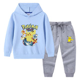 Children Pokemon Pikachu Hoodie & Pant Set Hooded Sweater Trousers Two-Piece Set Baby Cotton