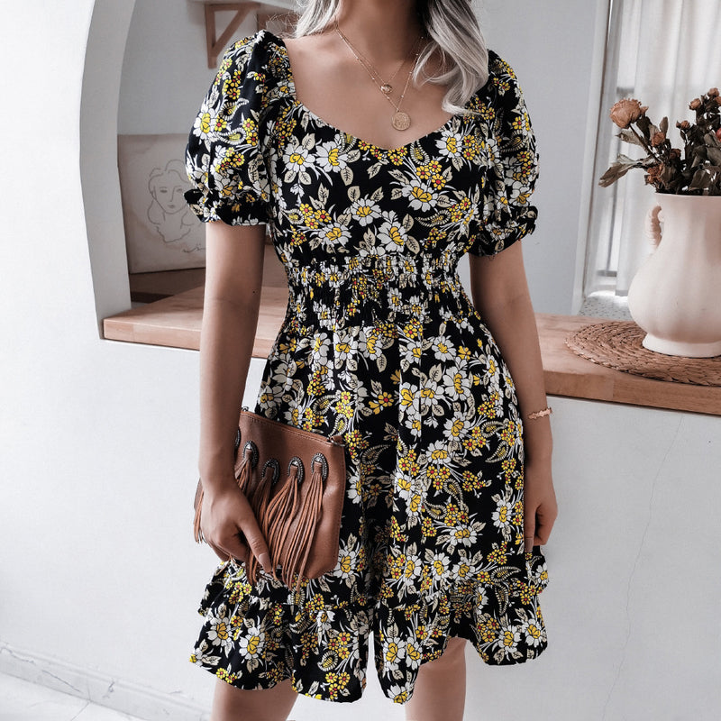 Nina Parker Dresses Elegant Sleeve Skirt Ruffled Short Sleeves Dress