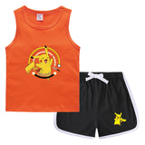 Children Pokemon Pikachu Tshirts & Shorts Casual Sports Sweat-Absorbent Suit Neutral