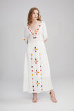 Women Dresses Bohemia Fashion Flower Embroidery Deep V-neck Dress Long Dress