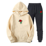 Black Rose Hoodie Men's and Women's Sports Sweater Pants Two-Piece Set