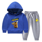 Children Pokemon Pikachu Hoodie & Pant Set Fleece Lined Padded Warm Keeping Winter Clothes Sweatershirt