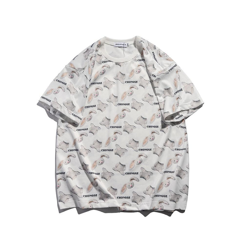 Men T Shirt Summer Casual Tops Cartoon Rabbit Full Printed Short Sleeve T-shirt
