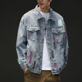 Spray Painted Jacket Fall Men's Clothing Jacket Casual Loose Denim Jacket
