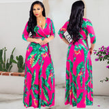 Women Exotic Dresses V-neck Digital Printed Sexy Long Dress