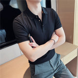Men Short Sleeve T-Shirt Stretch Casual Polo Collar T-shirt