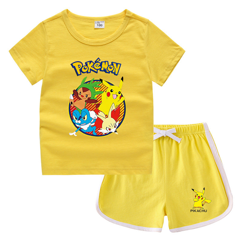 Children Pokemon Pikachu Tshirts & Shorts Casual Sports Sweat-Absorbent Suit Neutral