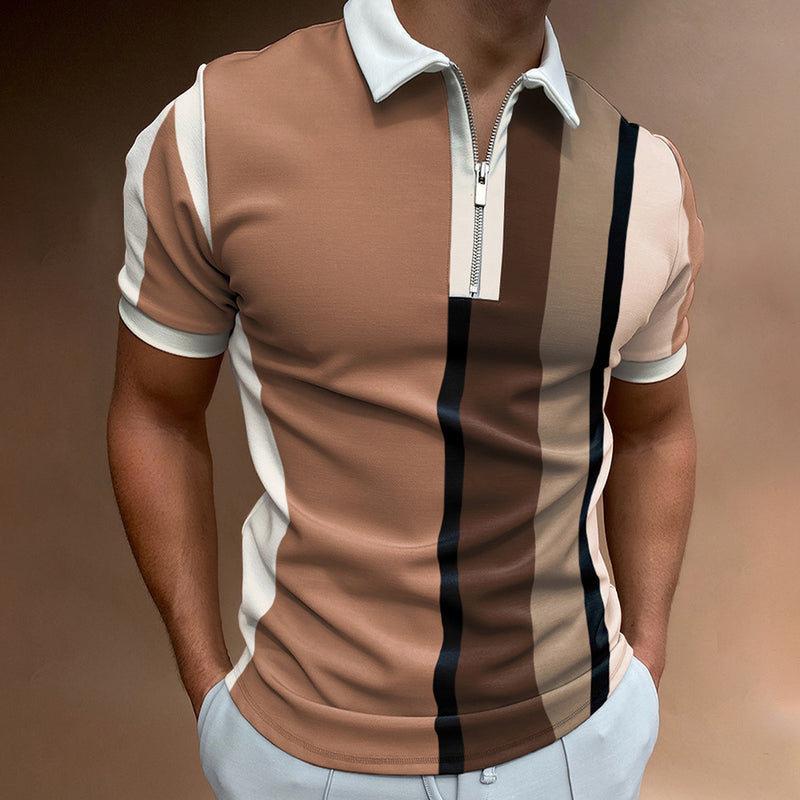 Polo Shirts Casual Short Khaki Stripe Summer Daily T-shirt