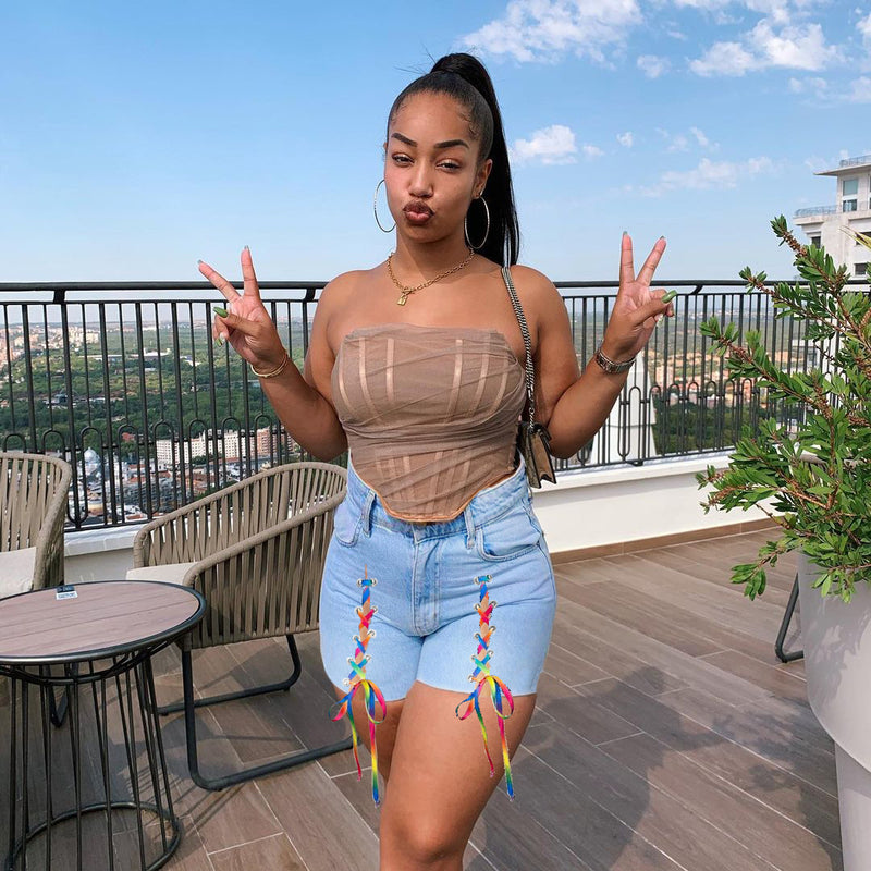 Women Plus Size Denim Shorts Fashion Tie Denim Shorts