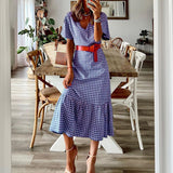 Women Bohemian Dress Summer Women's V-neck Short Sleeve Dress
