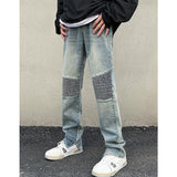J Shaped Jeans Tube Zipper Split Pants Autumn and Winter Stitching Pleated Jeans Men