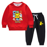 Children Pokemon Pikachu Hoodie & Pant Set Fleece Lined Padded Warm Keeping Winter Clothes Sweatershirt Suit