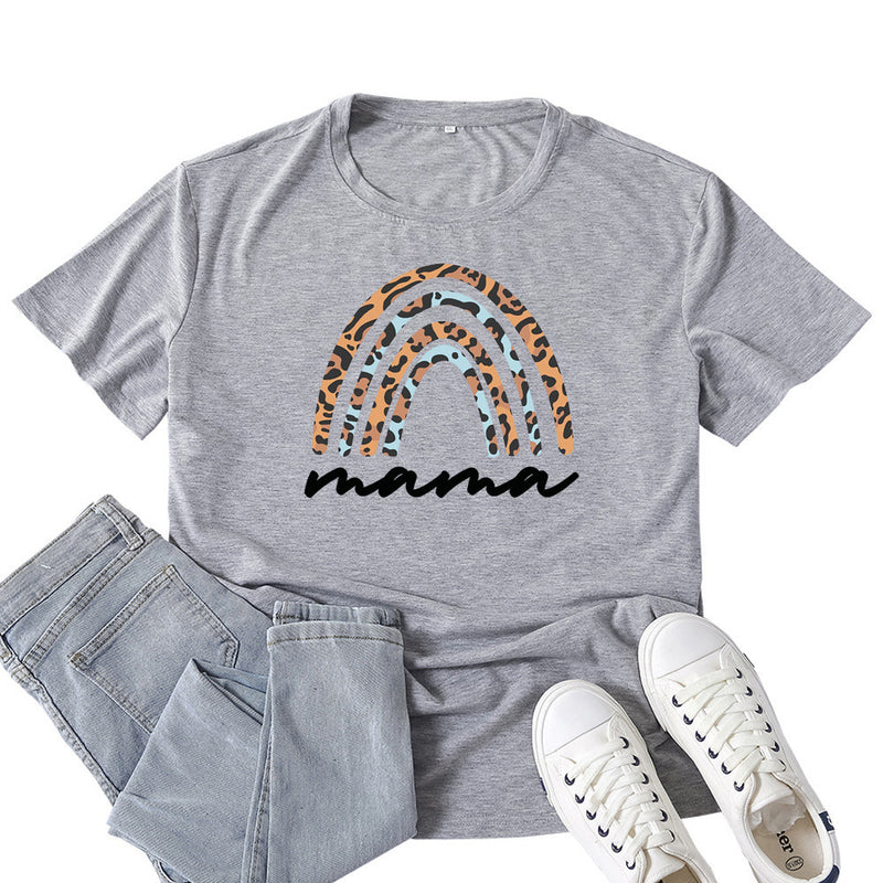 Boy Mama T Shirt Leopard Print Rainbow Mama Pattern Printed T-shirt