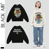 Blackair T Shirt Autumn Winter Retro Sweater Cartoon Character Printed round Neck Long Sleeve