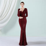 Sequin Evening Dress Elegant Long Sleeve Sequined Queen Fishtail Skirt