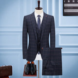 Seersucker Suit Men's Suit Set Slim Three-Piece Suit