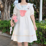 Gothic Lolita Harajuku Style Clothing Personality Stitching Sailor Collar Rabbit Ears Contrast Color Short Sleeve Dress