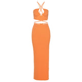 Women Top & Skirt 2 Piece Set Summer Sexy Hollow Vest Slim Fit Slit Skirt Suit