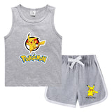 Children Pokemon Pikachu Tshirts & Shorts Casual Sports Sweat-Absorbent Suit Neutral