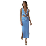 Women Top & Skirt 2 Piece Set Summer Sexy Hollow out Vest Sheath Skirt Suit