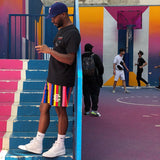 Eric Emanuel EE Shorts EE Sports and Fitness Shorts Color-Striped Printing Loose Mesh Breathable Casual Basketball Running Pants