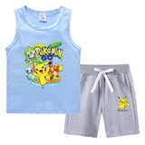 Children Pokemon Pikachu Tshirts & Shorts Summer Vest Middle Pants Sports Casual Thin Two Pieces